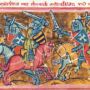 Schlachtszene. 13. Jh. „Kampf des Markgrafen mit König Matusalan“ „Österr.Nationalbibliothek Wien“